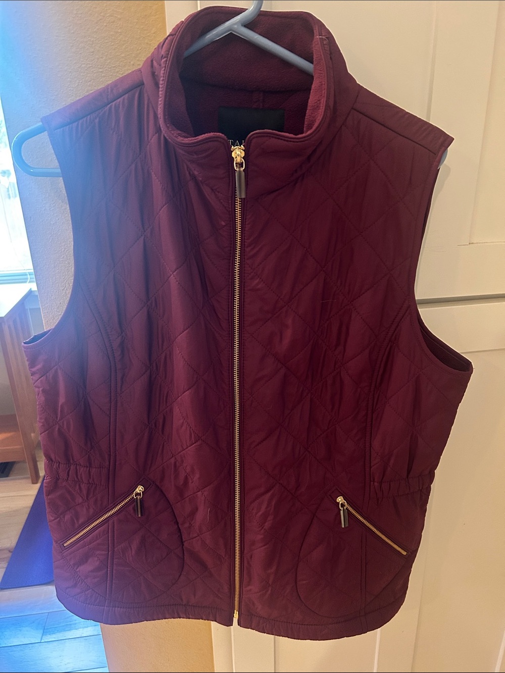 Talbots Quilted Vest in Burgundy with Gold Zippers